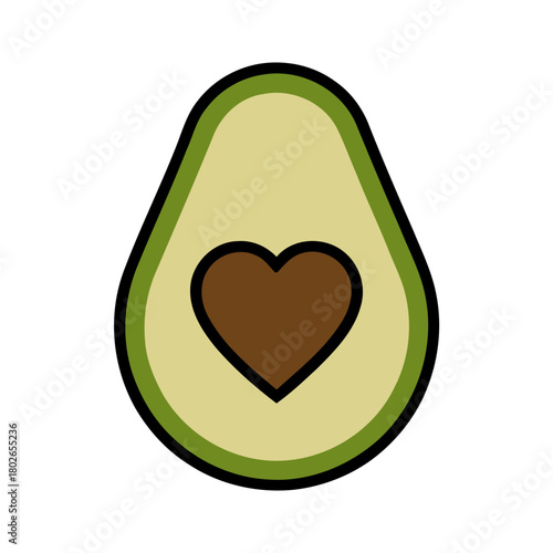 Sectional Avocado with Heart-Shaped Pit on a White Background for Nutrition Concepts