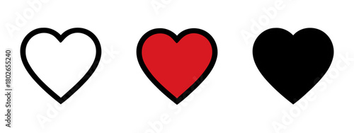 Three Hearts Graphic Showing Empty, Red, and Black Filled Shapes