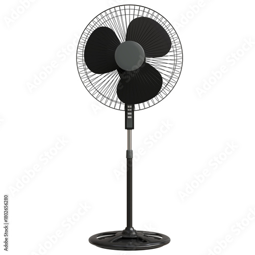 Stand fan mockup with a sleek black design and transparent background for modern indoor settings