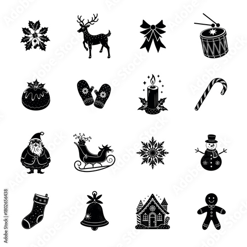 Christmas decoration elements set silhouette vectors illustration for Christmas