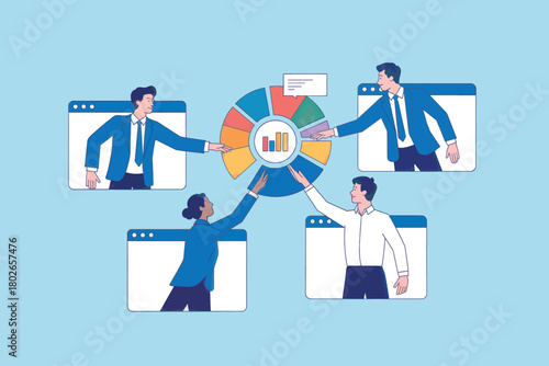 Virtual team collaboration, business data analysis and strategy