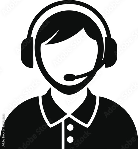 Person Wearing Headset Black Silhouette Flat Minimal Vector Icon