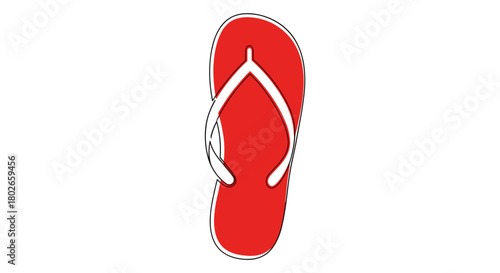 One line drawing of a flip-flop in bright red, representing casual summer life
