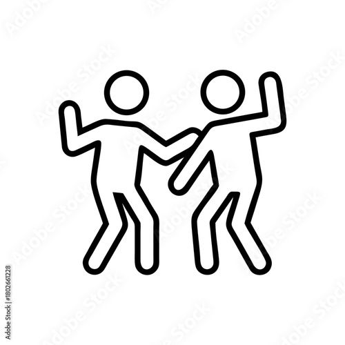 Two stick figures dancing joyfully together in celebration of new year  