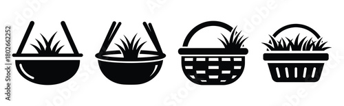 basket with grass Easter silhouette art, black color and white background