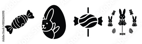 candy Easter silhouette art, black color and white background