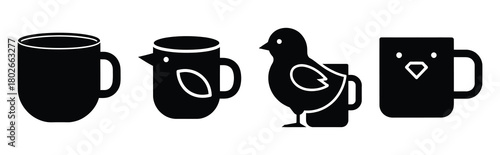 chick mug Easter silhouette art, black color and white background