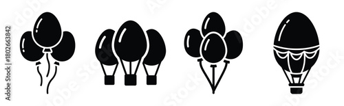 egg balloons Easter silhouette art, black color and white background