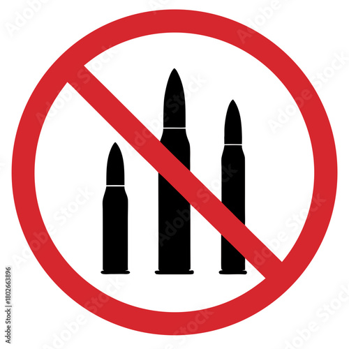 No firearms cartridges allowed sign in red circle on white background