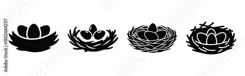 egg nest Easter silhouette art, black color and white background