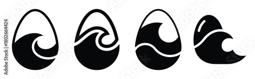 egg wave Easter silhouette art, black color and white background