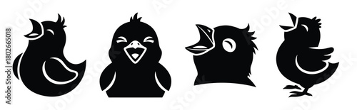 laughing chick Easter silhouette art, black color and white background