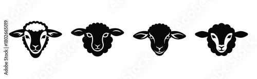 lamb face Easter silhouette art, black color and white background