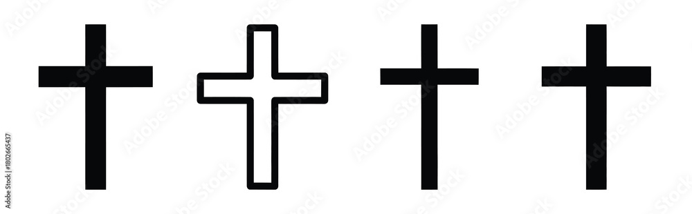 Fototapeta premium risen cross Easter silhouette art, black color and white background
