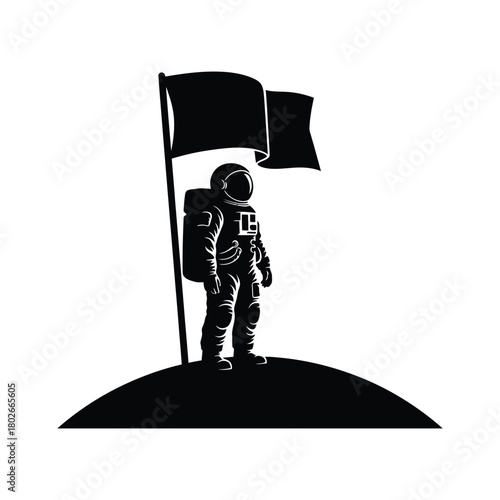 Astronaut Plants Flag On Planet Space Discovery Concept