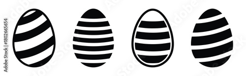 stripe egg Easter silhouette art, black color and white background