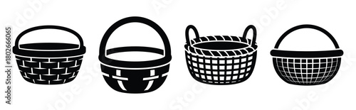 woven basket Easter silhouette art, black color and white background