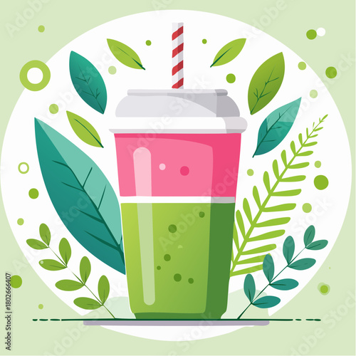 Illustration design plat de gobelet isolé et coloré contenant une boisson saine et fruitée