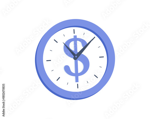 Creative illustration of a clock with a dollar sign in the center, symbolizing the value of time, money. Vibrant colors