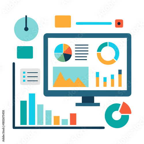 Digital dashboard displaying various charts and graphs for data analysis