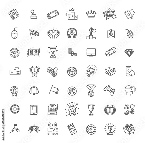 Simple set of games related vector line icons