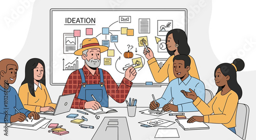 Brainstorming Session: Farmer Leads Ideation with Diverse Team for Innovation