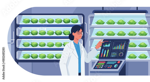 Indoor agriculture and hydroponic farming: a scientist monitoring plant growth with technology
