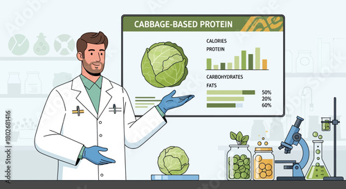 Scientist Presents Cabbage Based Protein Nutritional Data in a Laboratory