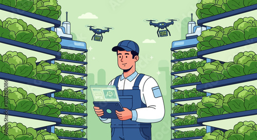 Precision farming illustration showcasing controlled environment agriculture innovation