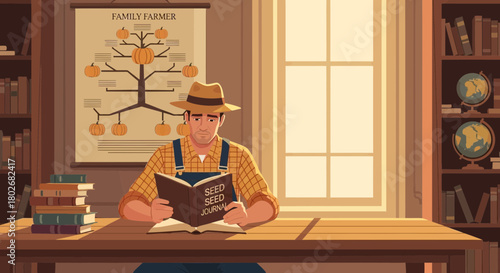 Dedicated farmer delving into seed science for an abundant pumpkin harvest