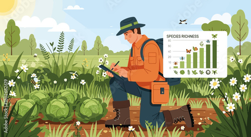 Farmer or Scientist Examining the Species Richness of a Cabbage Field Ecosystem