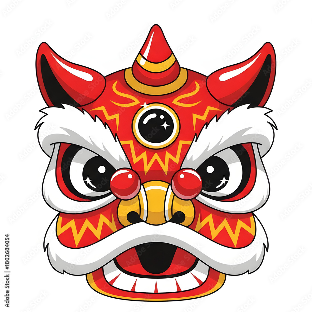 Fototapeta premium Chinese dragon dance mask in bright red and white colors 