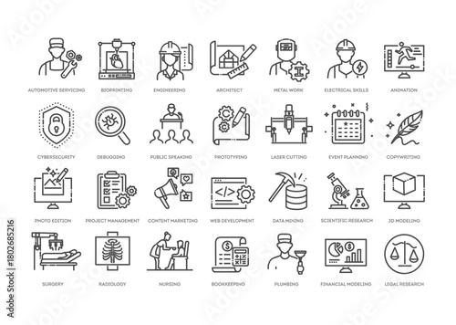 Hard skills line icon set