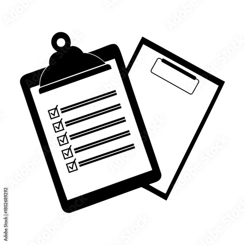 Checklist clipboards icons – task list on clipboard with spare board, productivity planning concept – black vector set