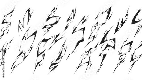 Black lightning silhouettes, ground cracks