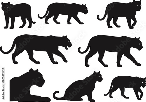 Collection of black panther silhouettes in various poses