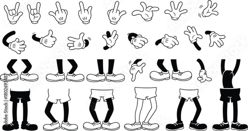 Collection of abstract human body parts and silhouettes in black and white