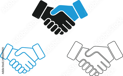 Three handshake icons representing agreement partnership and trust