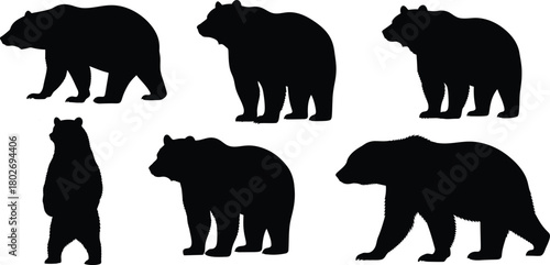 Collection of black bear silhouettes in various poses