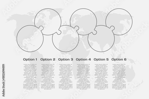Six steps line infographic, puzzle diagram