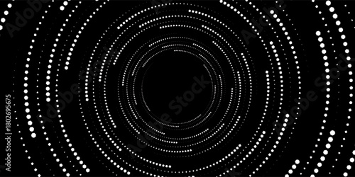 Swirling radial background. Black and white Halftone dotted background Pop art overlay texture. Hand drawn NOT AI