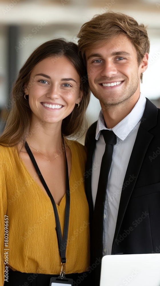 Fototapeta premium Young professionals smile in an office