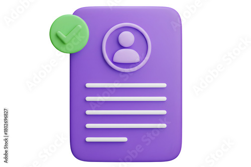 3d profile icon with checkmark, isolated on transparent background