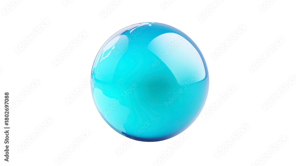 Obraz premium Translucent blue glass sphere with smooth surface, glossy reflection, and soft gradient, isolated on transparency background, evokes calm and modern minimalist style