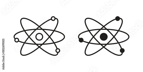 Atom icon flat vector illustration. Black Thin Line Icon Emblem Concept