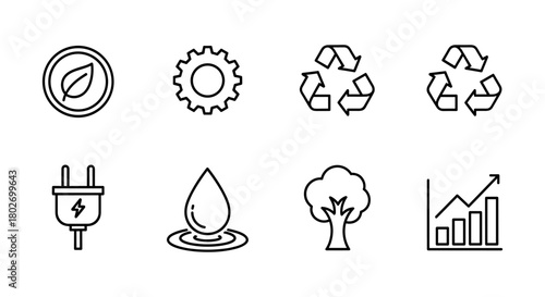 Eco-friendly symbol set: simple linear icons for sustainable concepts