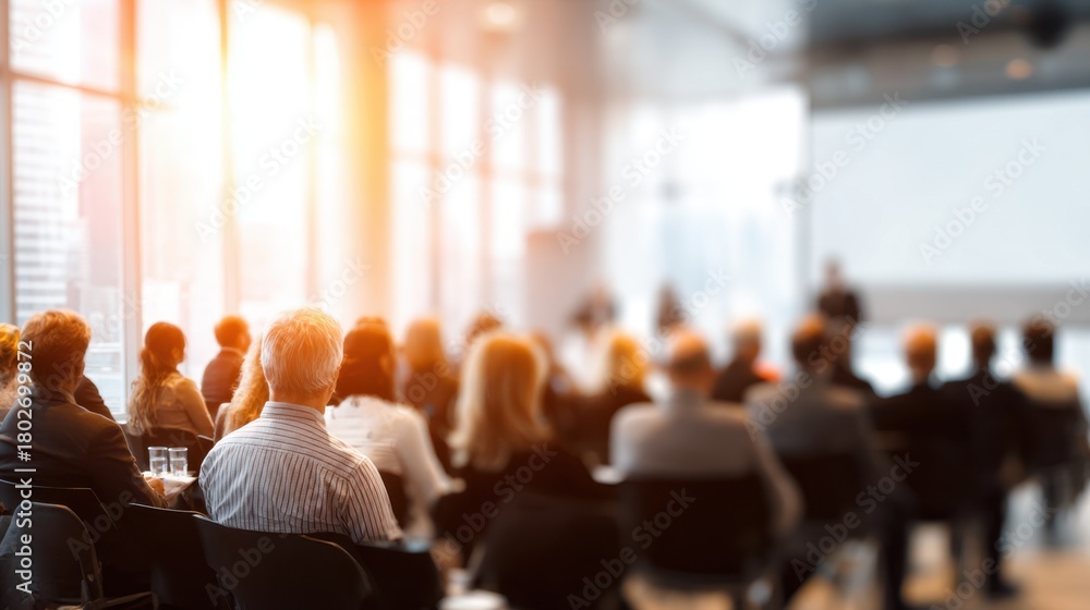 Obraz premium Engaged audience at a business conference in a modern venue during daytime