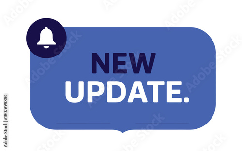 A blue notification bubble with a white bell icon announces a new update.