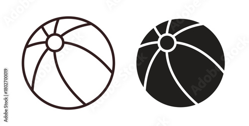 Beach ball icon flat vector illustration. Black Thin Line Icon Emblem Concept