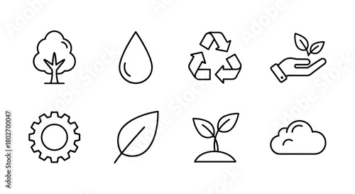 Eco-friendly icons collection: minimalist line art for sustainability concepts